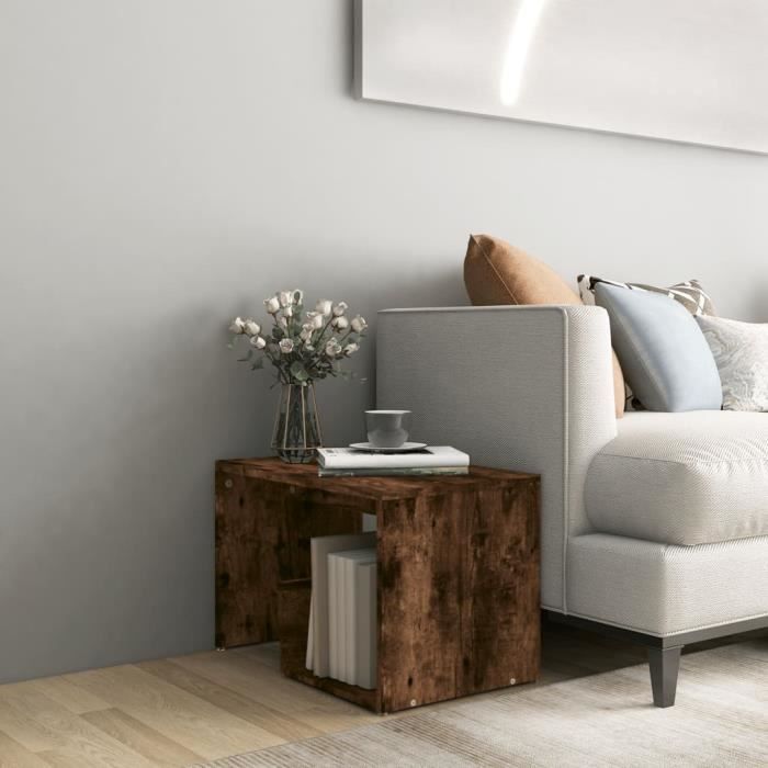 vidaXL Table dappoint Chêne fumé 59x36x38 cm Bois dingénierie 826632