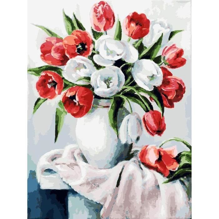 Awesocrafts Kit Peinture Par Numéros Fleurs Tropicales – Toile 40,6 X 50,8 Cm – Idéal Adultes & Enfants (Sans Cadre)
