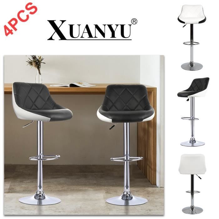 Tabourets de Bar XUANYU - Réglable - Revêtement en PU - Rotatif sur 360° - Dossier et Repose-Pieds - Pied Chromé