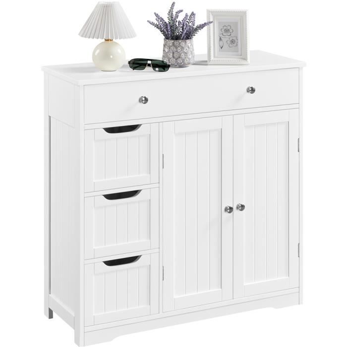 Armoire Salle de Bain Rangement en Bois - 81 × 30 × 815 cm - Grande Volume de Rangement - Blanc - Yaheetech