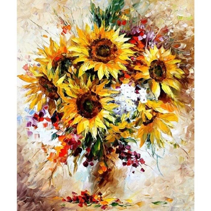 YEESAM ART Peinture par Numero Adulte Tournesols Fleurs et Vase
