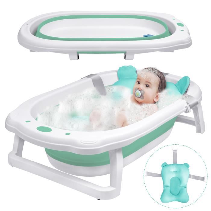 Baignoire Sur Pied Nouveau-né Baignoire Bébé Sur Pied JIRAFFITY - Pliable, Coussin Ergonomique, Sécuritaire 0-3 Ans à Poser