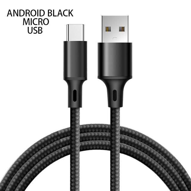 Android black-0.5m -Câble micro USB tressé en nylon,0,25 m-1 m-2 m-3 m ...