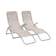 Lot de 2 bains de soleil pliants - Levito Taupe - Transats textilène 2 positions. chaises longues-1