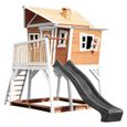 Maison Enfant AXI Max avec Bac à Sable & Toboggan gris | Aire de Jeux pour l'extérieur en marron & blanc-1