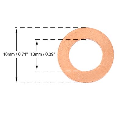 10 Pièces Rondelles Écrasées Cuivre 12x18x1.5mm - Marque Uxcell - Neuf