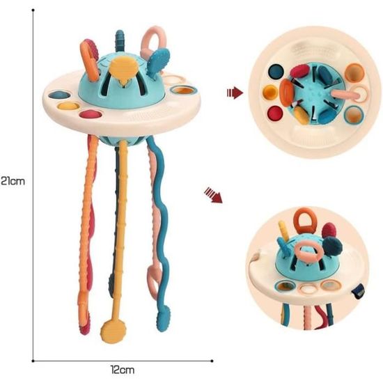 Jouet Sensoriel Aolso Corde à Tirer Silicone - Jouet Montessori Bébé 6+ Mois | Éveil Sensoriel Et Motricité
