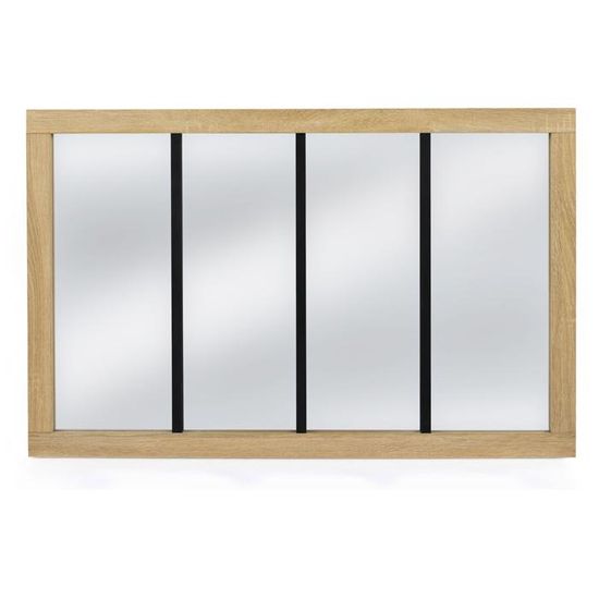 IDMarket - Grand Miroir Verrière 5 Bandes Cadre Bois Design Industriel 140x90 Cm - Style Loft Tendance