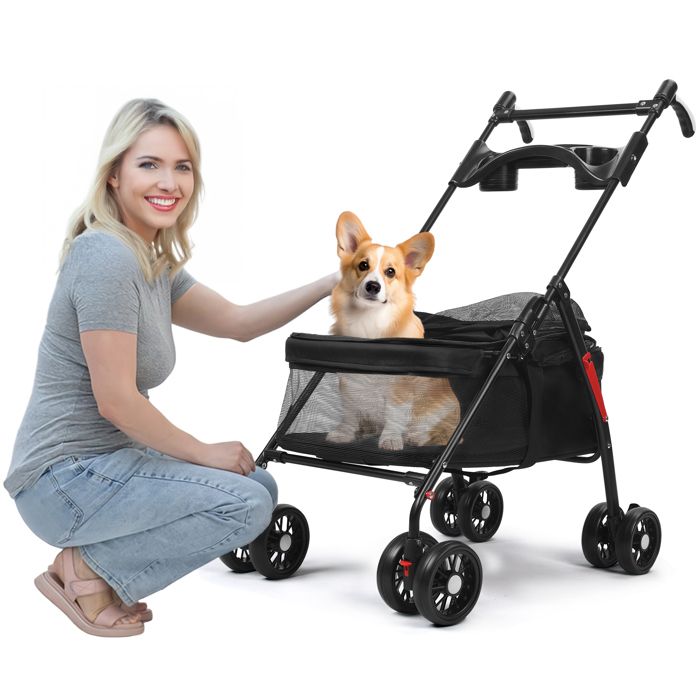Poussette Pliante Pour Chien Et Chat - Jusqu'à 7 Kg - Ventilée, Avec Rangement - Pour Ville, Parc, Plage, Shopping
