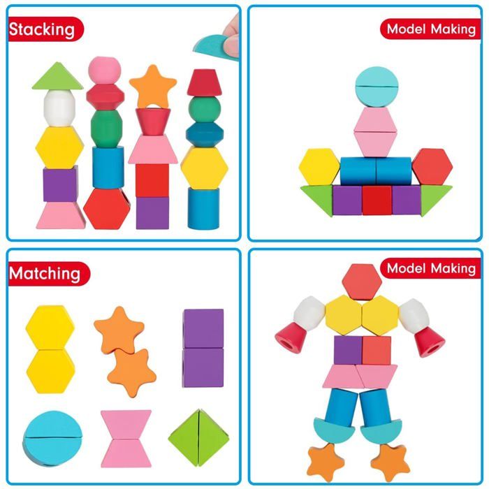 NOREO Jouet Montessori – Jeu D’empilage Et De Tri – Formes Et Couleurs Pastel – Bois Naturel – Dès 6 Mois – Cadeau éducatif 1-2-3 Ans
