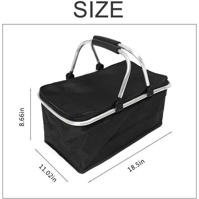 Panier De Courses Isotherme Pliable 18L - Avec Couvercle, Fermeture éclair, Poignées, Pour Pique-nique, Plage - 8