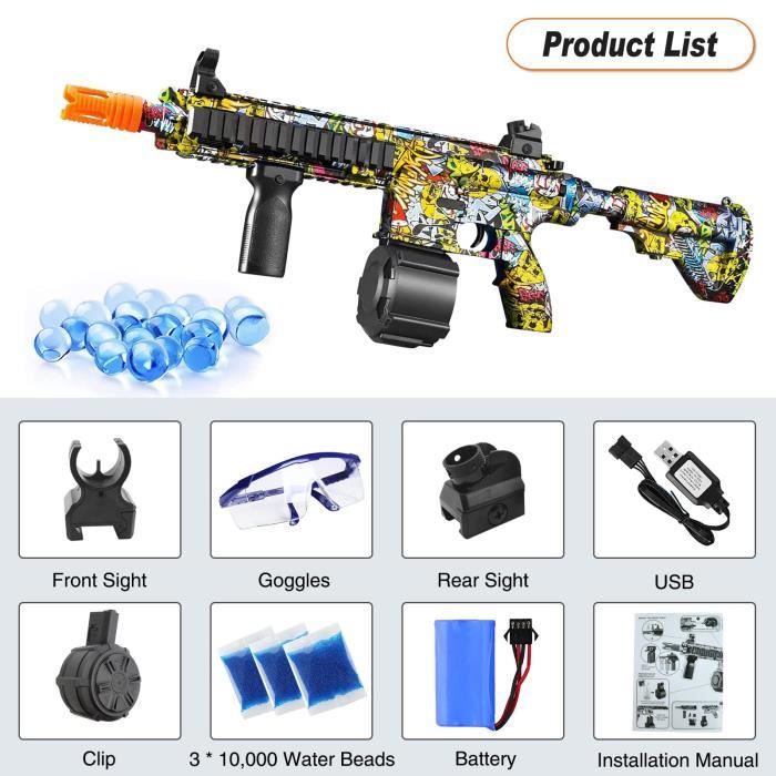 Gel Blaster Bombe à Eau Pistolet électrique avec 60 000 perles d'eau et  verres jouet rechargeable pour activités de plein air