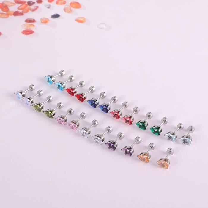 Lot De 15 Paires De Boucles D'oreilles Punk Acier Inoxydable 316L - Noir Gothique