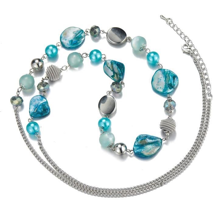 Collier pendentif perle bleue sertie de cristaux - Argent 925 - BIJOUX ARGENT 925 & DORÉS À L'OR FIN/Femme Colliers - Mon trésor de bougie
