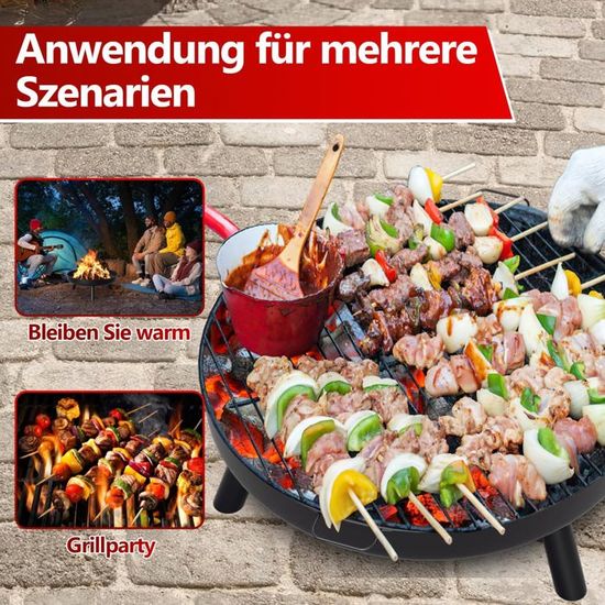 Brasero Jardin Fiqops 82,5 Cm - Bol En Fer Avec Pieds Et Poignées Amovibles - Pour Feu De Camp, Barbecue, Décoration