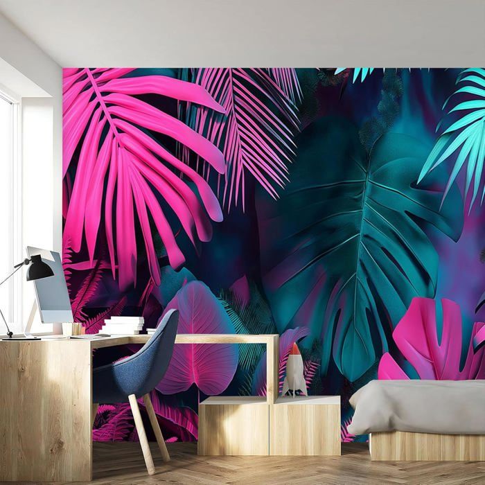 Papier Peint Panoramique Feuilles 350x256 cm Décoration Murale Plantes ...