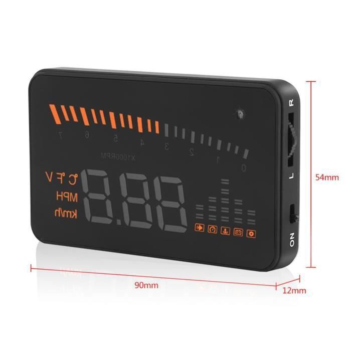 Affichage Tête Haute (HUD) OBD2 Pour Voiture - Affiche Vitesse, Température, Tension - Alarme Fatigue Et Excès De Vitesse - 3