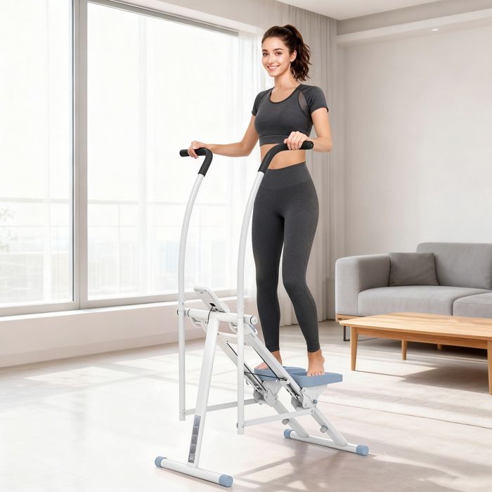 Stepper SPORTNOW Avec Guidon – 12 Niveaux De Résistance Réglables, Pliable, écran LCD, Porte-bidon, Noir Et Blanc