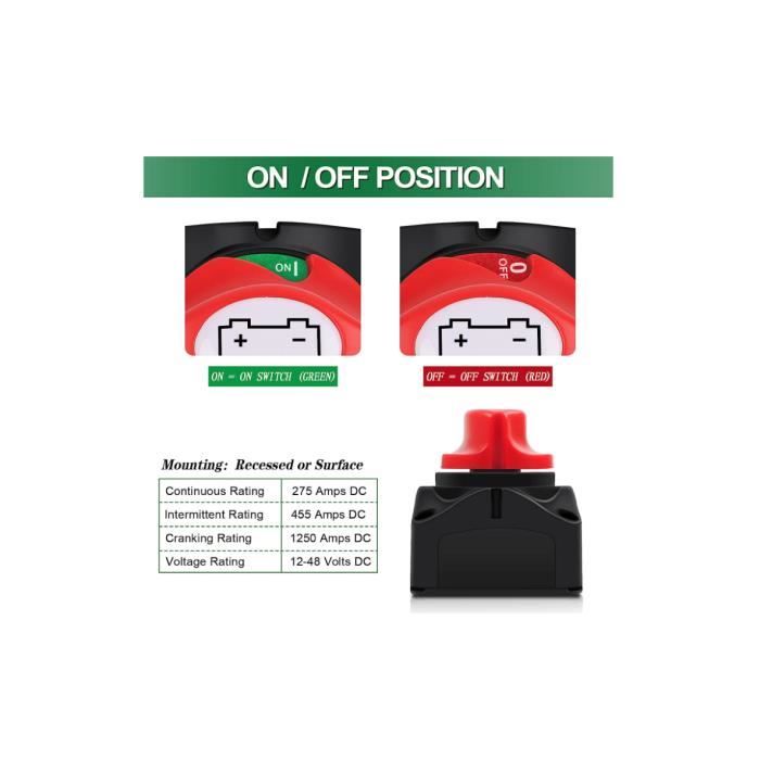 Coupe-circuit Batterie 12V-48V 275A - Interrupteur Isolateur Pour Voiture, Camping-car, Bateau - Sécurité Anti-décharge - 5