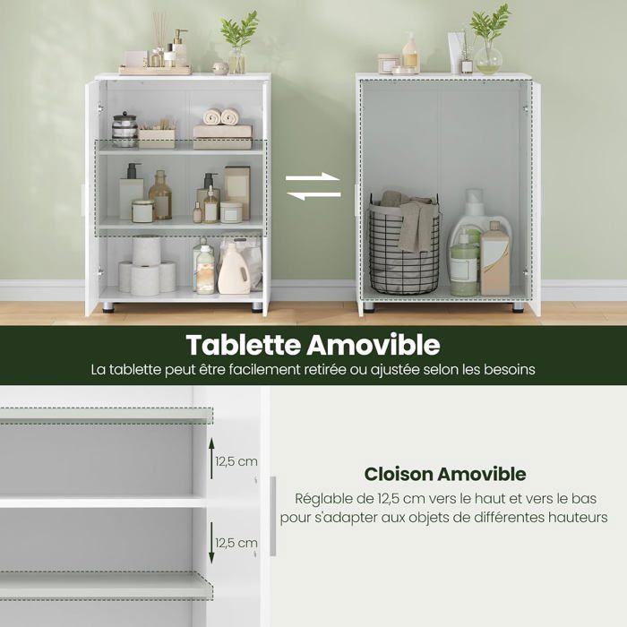 Meuble Salle De Bain Avec Miroir LED EUGAD - 3 Couleurs Lumière, Prises, étagères - 80x60cm - Blanc