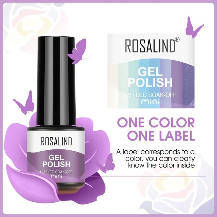 Kit De 8 Vernis à Ongles Semi-permanent Gel - Couleurs Rouge, Noir, Blanc, Nude - Marque ROSALIND, 0.88 Ml Chaque, Neuf