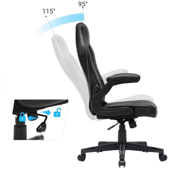 Chaise De Bureau Ergonomique SONGMICS - Accoudoirs Rabattables, Hauteur Réglable | Siège Pivotant | Charge 150 Kg