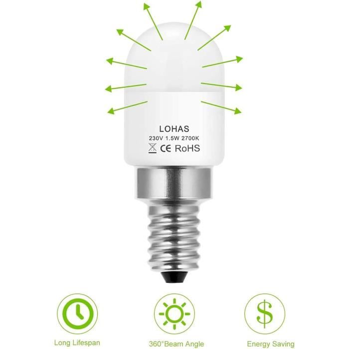 15W Ampoule Halogène Équivalent, LOHAS E14 1.5W Blanc Chaud 2700K, Ampoule  LED, 220-240V AC, 150lm, 360°Larges Faisceaux, Petite Ampoule, Lot de 4 :  : Luminaires et Éclairage