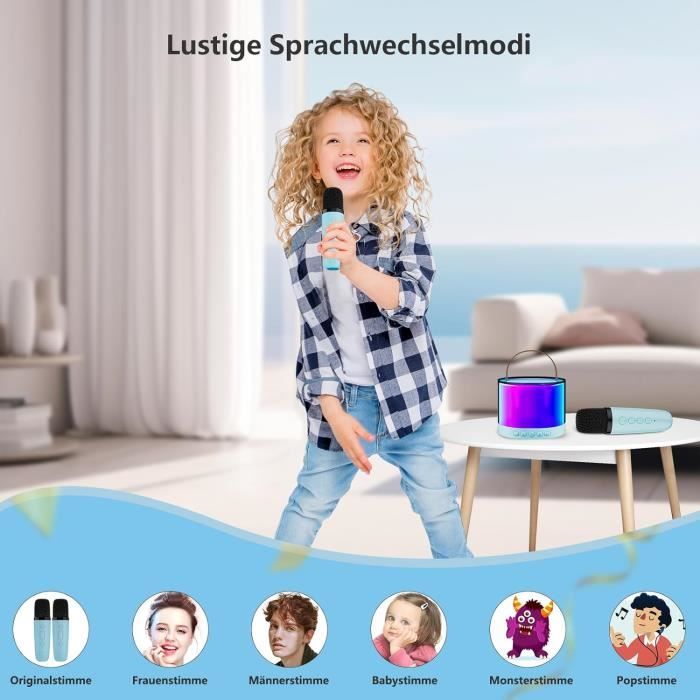 Machine de Karaoké Mini Microphone Sans Fil et Ensemble de Haut-Parleurs avec 2 Miroirs Ensemble KTV Maison Lumière LED Colorée Micro Portatif Haut-Parleur de Karaoké Cadeaux pour Fête d'Anniversaire