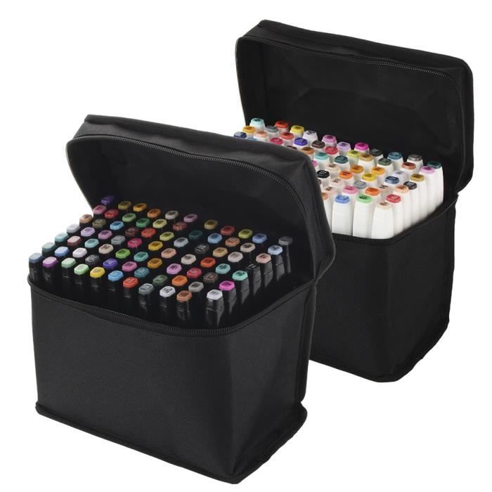 Lot De 80 Marqueurs à Alcool Nukido - Pointes Double Face 2 Mm & 7 Mm - Couleurs Vibrantes, Sac De Transport Inclus - 3