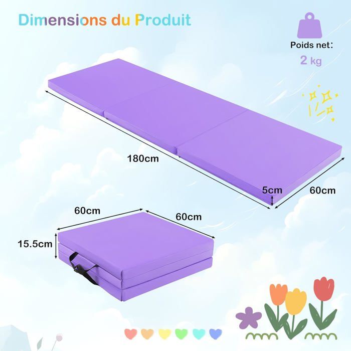 Tapis De Yoga TPE 183x61x0,6 Cm – Double Face Antidérapant, Lignes D'Alignement, Sangle Incluse