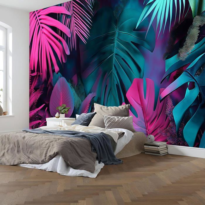 Papier Peint Panoramique Feuilles 350x256 cm Décoration Murale Plantes ...