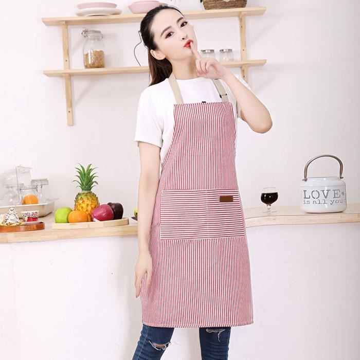 Nanxson Tablier Cuisine Coton Lin – Bavoir Uni Avec Poches & Bretelles Réglables – Confort & Style Pour Cuisine, Jardin, Café