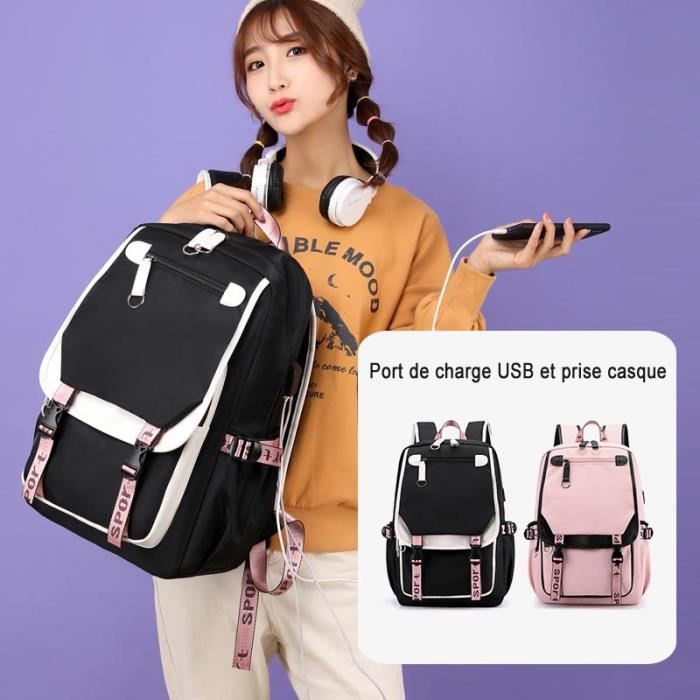 Sac à Dos Femme Anti-vol En PU Cuir Et Nylon Étanché - Cartable Élégant Léger Pour École Et Quotidien