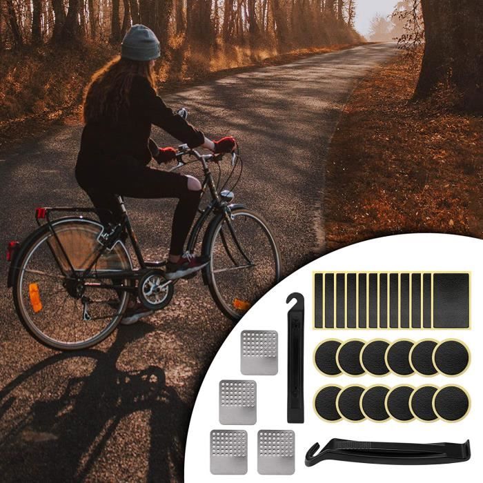 Lilaris Rustine Vélo,30PCS Kit Reparation Pneu Vélo pour Patchs  Auto-Adhésifs sans Colle de Moto