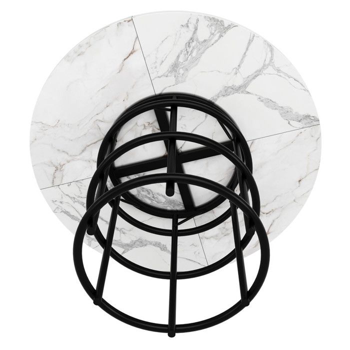 Table Ronde 100×100×76cm - Plateau MDF Modèle De Marbre&pieds Dorés - Pour 4 Personnes - Salon&salle À Manger - Maison