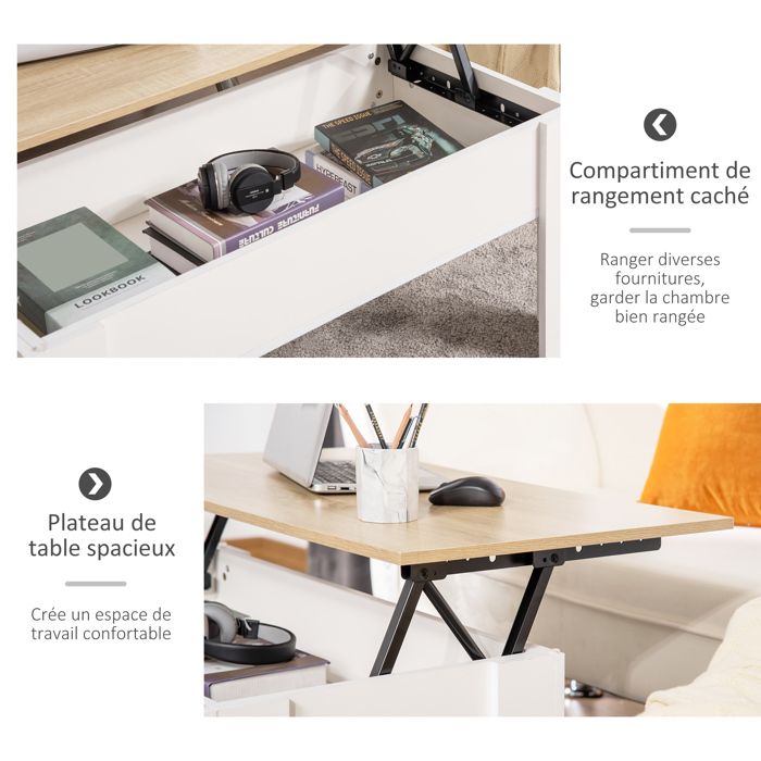 Table Basse Relevable Avec 1 Tiroir Et Plateau Supérieur Pivotant à 360° - 70 X 70 X 45 Cm - Panneau De Particules - Noir | Leroy Merlin