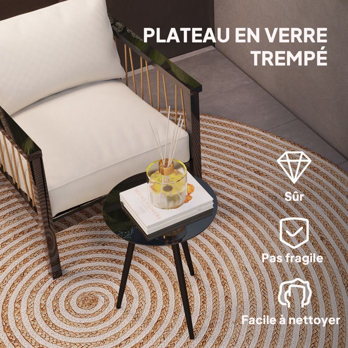 Outsunny - Petite Table Basse Ronde De Jardin - Plateau Amovible Avec Bord Relevé - Pieds Pliables - Acier Noir - Ø46x50cm - Jusqu'à 30kg