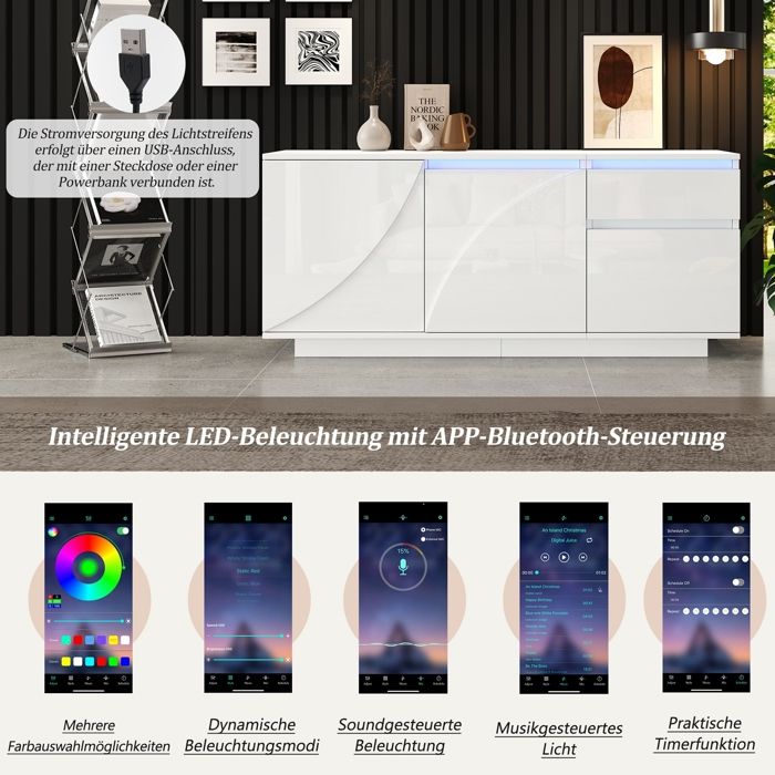 Commode haute brillance avec éclairage LED etpar app Commode haute brillance avec éclairage LED etpar app