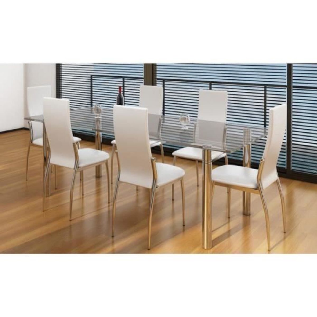 Lot de 6 chaises de salle à manger blanches chromés  Cdiscount Maison