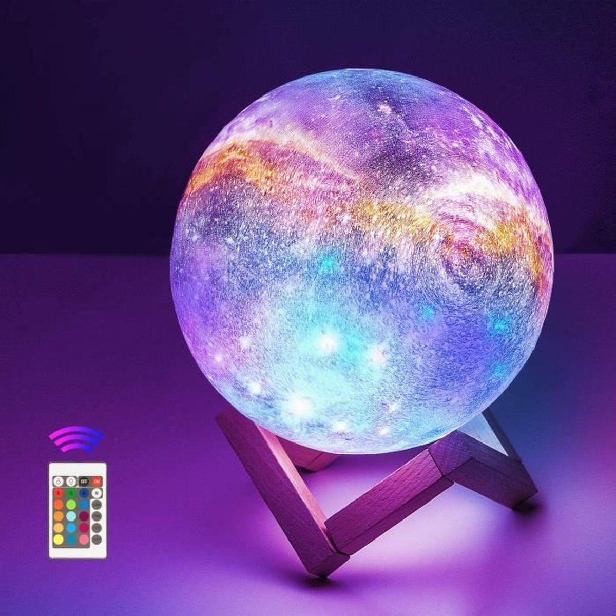 Veilleuse 3D en forme de moto avec télécommande 16 LED multicolores USB à changement de couleur Lampe de bureau Décoration pour enfants Noël Halloween Anniversaire