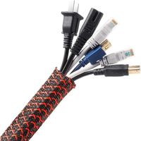 AGPTEK Gaine de Câble 3 Mètre 10-20 mm, Gestion des Câbles Rangement Tressée Fendue pour Bureau TV Ordinateur PC, Rouge et Noir