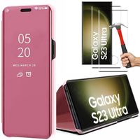 Coque pour Samsung Galaxy S23 Ultra - Clear View Antichoc Rose + 2 Verres Trempés