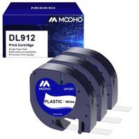 Ruban plastique MOOHO compatible Dymo LetraTag 91201 noir sur blanc - 12mm x 4m - lot de 3