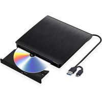 Lecteur CD/DVD Externe USB 3.0 et Type C Portable CD/DVD-RW Lecteur Graveur CD, Plug and Play pour PC, Laptop, Desktops, Windows