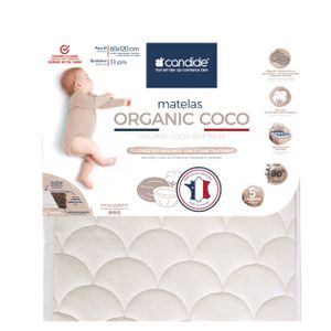 MATELAS BÉBÉ Matelas Bébé 60x120x11cm Organic Coco - Sans Traitement - Ferme - Tissu Coton Bio - Fabriqué En France - Garantie 5 Ans