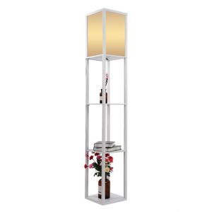 LAMPADAIRE KIMISS Lampadaire moderne en tissu en bois de chêne avec étagères intégrées pour salons couloir UK 220V blanc-FAR