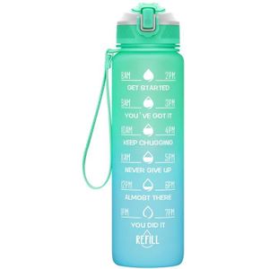 GOURDE Bouteille d'eau Gourde de Sport 1000ml, ABS 100% sans BPA, fermeture étanche, marqueur de temps, vert et bleu