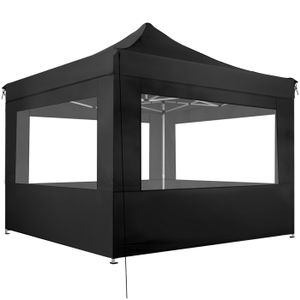 TONNELLE - BARNUM TECTAKE Tonnelle 3 x 3 m avec 4 rideaux OLIVIA Cordes de serrage piquets et sac de transport inclus - Noir