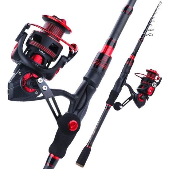 Set Canne à Pêche Télescopique + Moulinet + Leurres - Longueur 1,8 M - En Fibre De Carbone - Pour Débutants