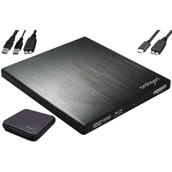 Archgon Star UHD Lecteur Externe 4K-Ultra HD BD, graveur Blu-Ray BDXL pour PC USB 3.0 USB-C, boîte de Protection, Aluminium Noir